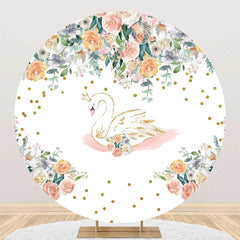 Lofaris White Gold Floral Swan Round Backdrop For Birthday