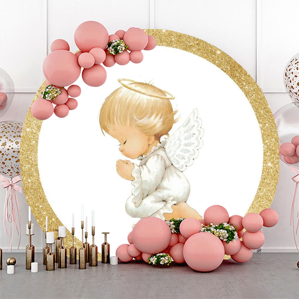 Lofaris White Gold Glitter Angel Baby Backdrop For Baptism