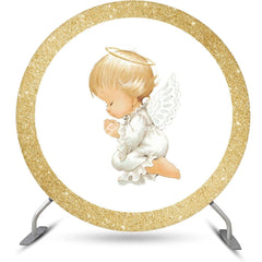 Lofaris White Gold Glitter Angel Baby Backdrop For Baptism