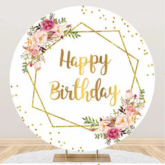 Lofaris White Gold Glitter Floral Round Birthday Backdrop