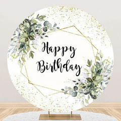 Lofaris White Gold Glitter Leaves Round Birthday Backdrop