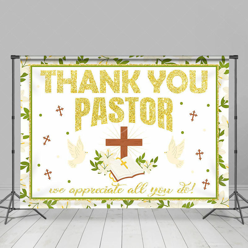 Lofaris White Gold Leaf Thank You Pastor Appreciate Backdrop