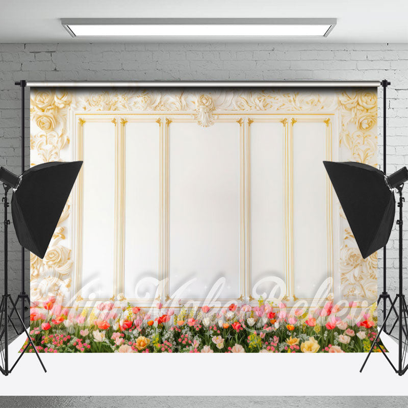 Lofaris White Gold Luxry Embossed Floral Photoshoot Backdrop