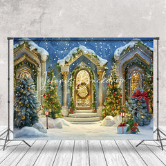 Lofaris White Gold Luxury Door Snowy Tree Christmas Backdrop