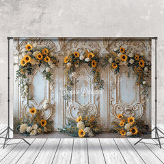 Lofaris White Gold Luxury Wall Sunflower Wedding Backdrop