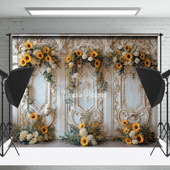 Lofaris White Gold Luxury Wall Sunflower Wedding Backdrop