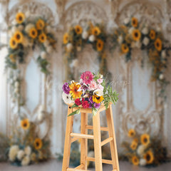 Lofaris White Gold Luxury Wall Sunflower Wedding Backdrop