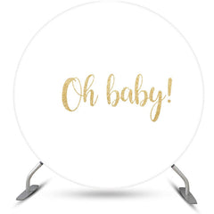 Lofaris White Gold Oh Baby Round Backdrop For Gender Reveal