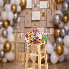 Lofaris White Gold Silver Balloons Gifts Cake Smash Backdrop