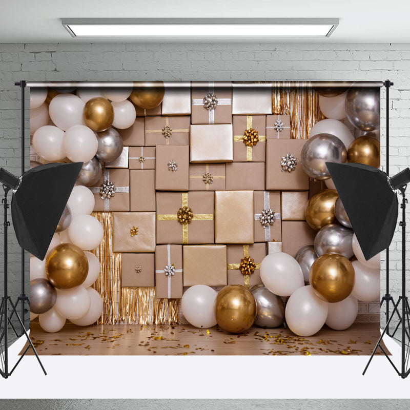 Lofaris White Gold Silver Balloons Gifts Cake Smash Backdrop