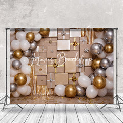 Lofaris White Gold Silver Balloons Gifts Cake Smash Backdrop