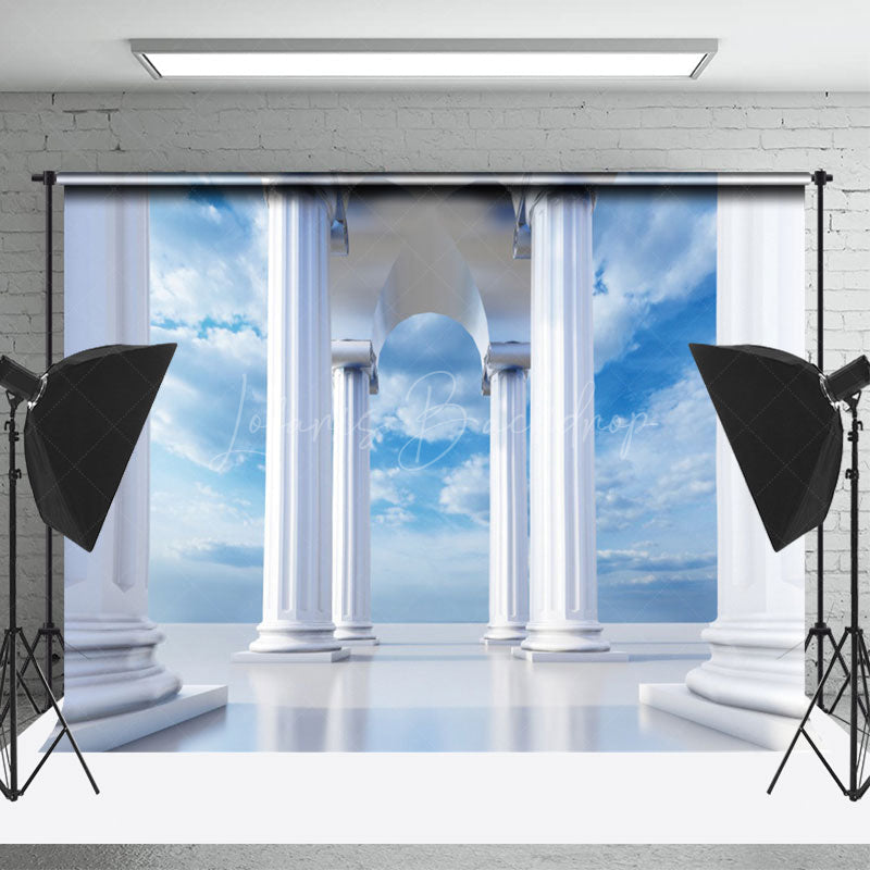 Lofaris White Greek Pillars Blue Sky Photo Booth Backdrop