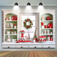 Lofaris White Green Christmas Kitchen Photoshoot Backdrop