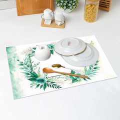 Lofaris White Green Floral Leaves Natural Set Of 4 Placemats