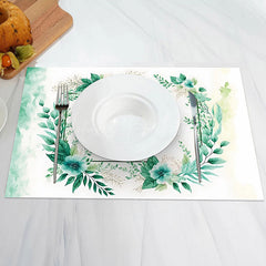 Lofaris White Green Floral Leaves Natural Set Of 4 Placemats