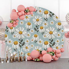 Lofaris White Green Floral Leaves Round Birthday Backdrop