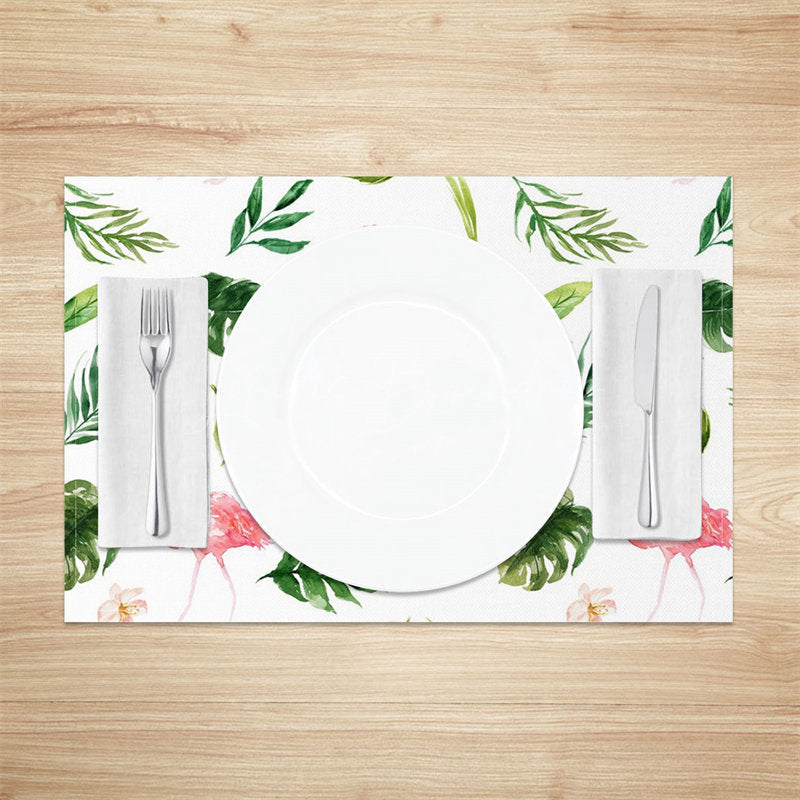 Lofaris White Green Monstera Flamingos Set Of 4 Placemats