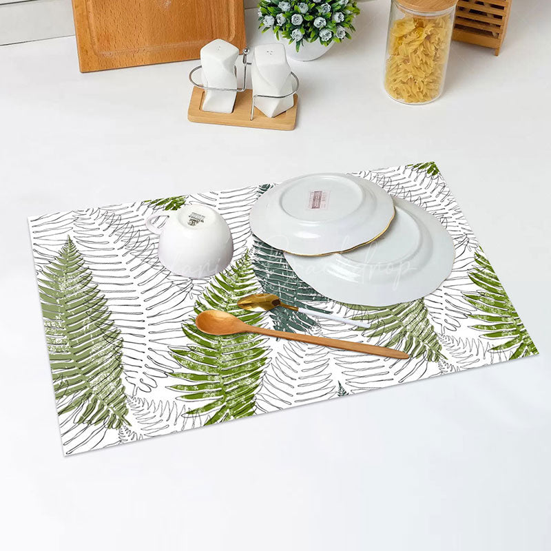 Lofaris White Green Natural Leaf Vintage Set Of 4 Placemats