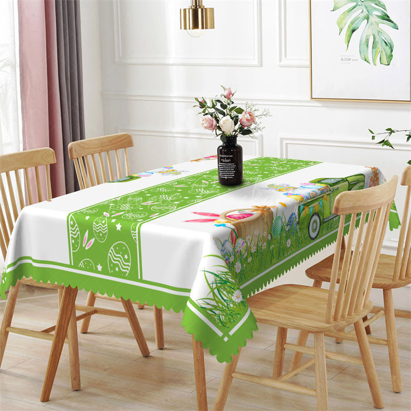 Lofaris White Green Plant Bunny Easter Rectangle Tablecloth