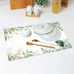 Lofaris White Green Plant Leaves Spring Set Of 4 Placemats