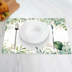 Lofaris White Green Plant Leaves Spring Set Of 4 Placemats