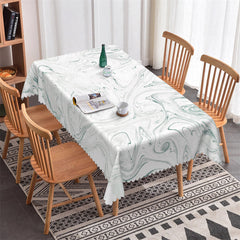 Lofaris White Green Ripples Decorative Rectangle Tablecloth