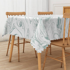 Lofaris White Green Ripples Decorative Rectangle Tablecloth