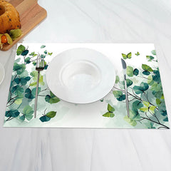 Lofaris White Green Spring Natural Leaves Set Of 4 Placemats