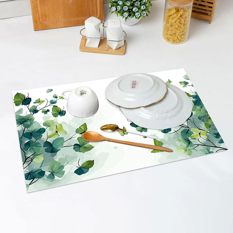 Lofaris White Green Spring Natural Leaves Set Of 4 Placemats