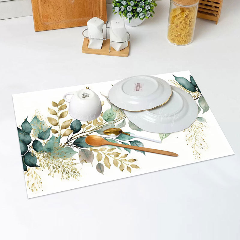 Lofaris White Green Yellow Leaf Vintage Set Of 4 Placemats