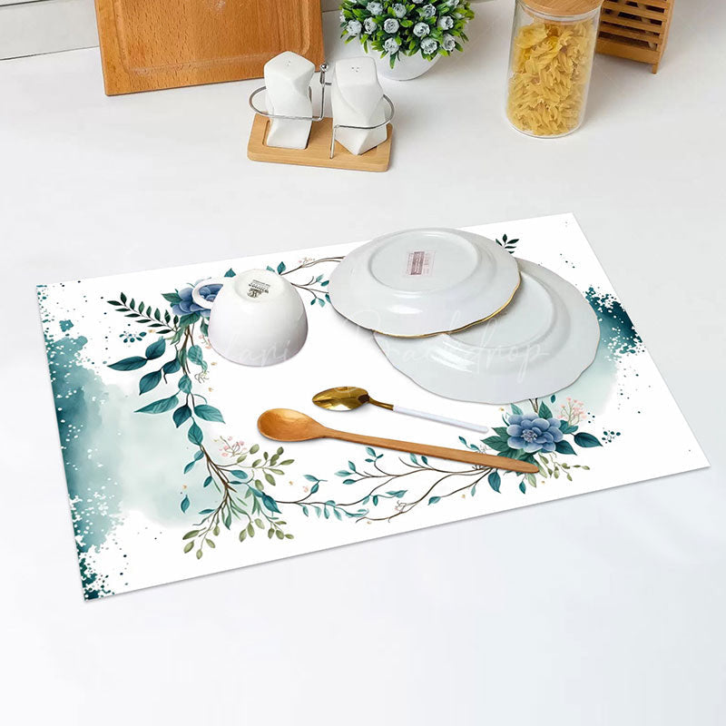 Lofaris White Greenery Floral Ink Spring Set Of 4 Placemats