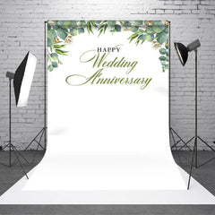 Lofaris White Greenery Happy Wedding Anniversary Backdrop