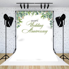 Lofaris White Greenery Happy Wedding Anniversary Backdrop