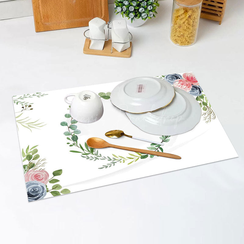 Lofaris White Greenery Pink Blue Floral Set Of 4 Placemats