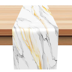 Lofaris White Grey Gold Marble Texture Modern Table Runner