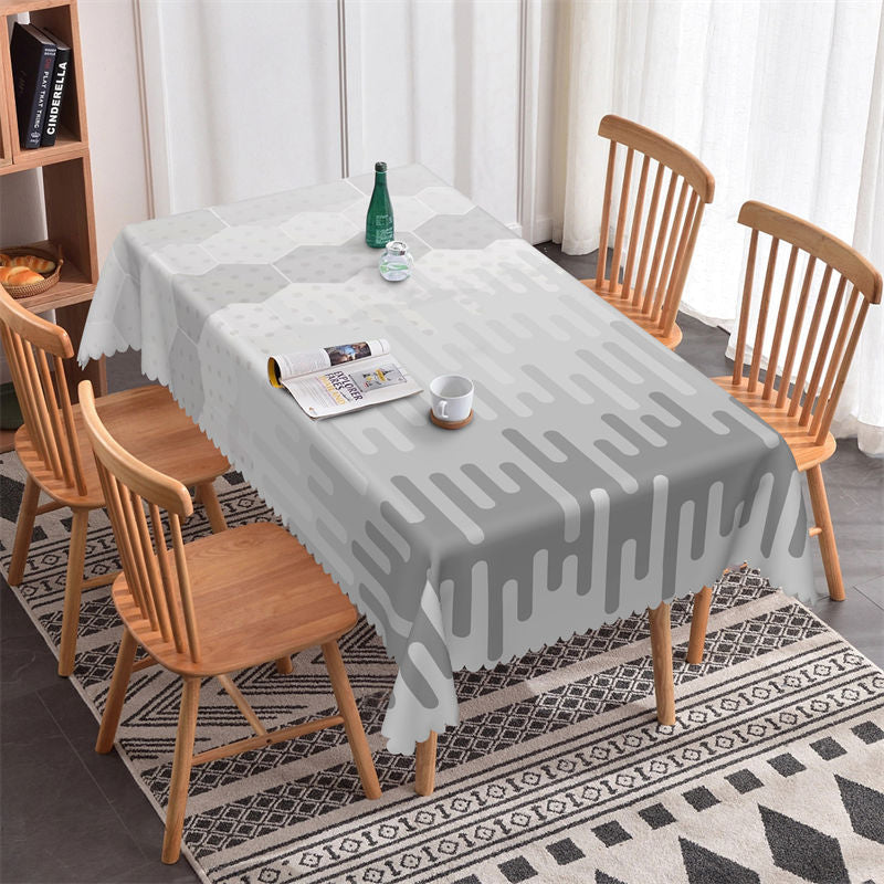 Lofaris White Grey Ice Lines Rectangle Tablecloth