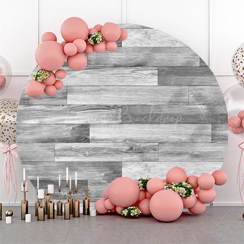 Lofaris White Grey Wooden Brick Wall Round Birthday Backdrop