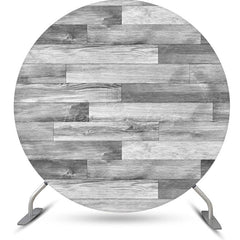 Lofaris White Grey Wooden Brick Wall Round Birthday Backdrop