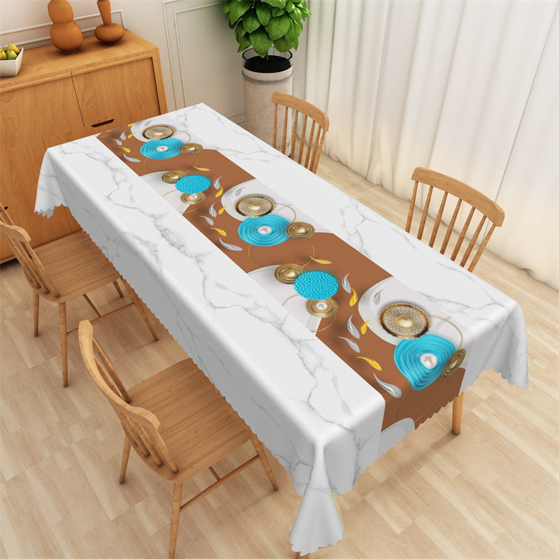 Lofaris White Griotte Texture And Brown Splice Tablecloth