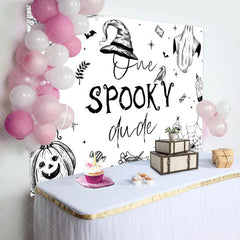 Lofaris White Halloween One Spooky Dude Birthday Backdrop