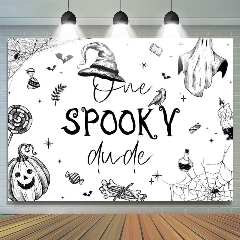 Lofaris White Halloween One Spooky Dude Birthday Backdrop