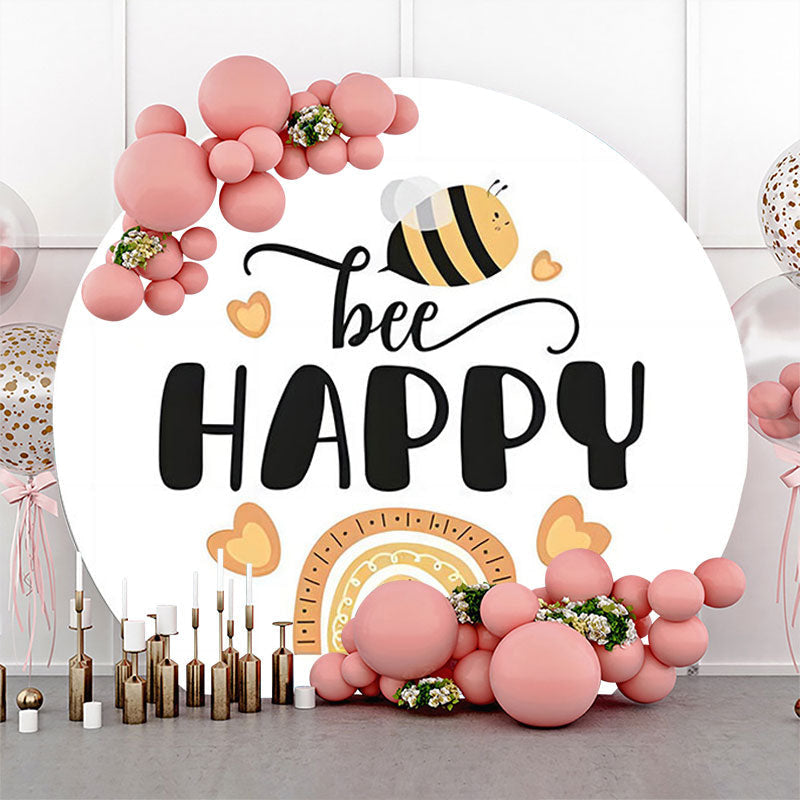 Lofaris White Honeybee Arch Rainbow Round Birthday Backdrop