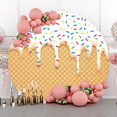 Lofaris White Ice Cream Candy Rhombus Plaid Circle Backdrop