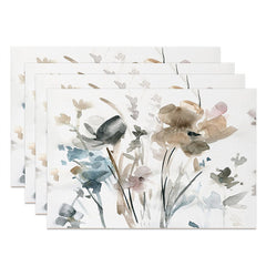 Lofaris White Ink Floral Abstract Dining Set Of 4 Placemats