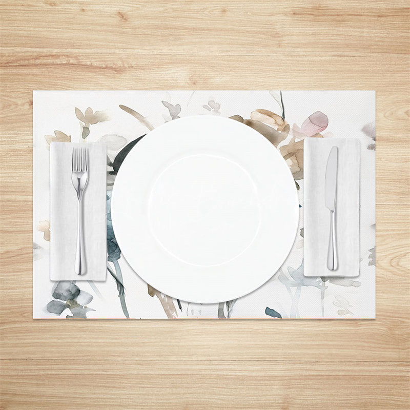 Lofaris White Ink Floral Abstract Dining Set Of 4 Placemats