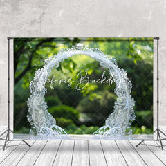 Lofaris White Lace Arch Bokeh Spring Forest Wedding Backdrop