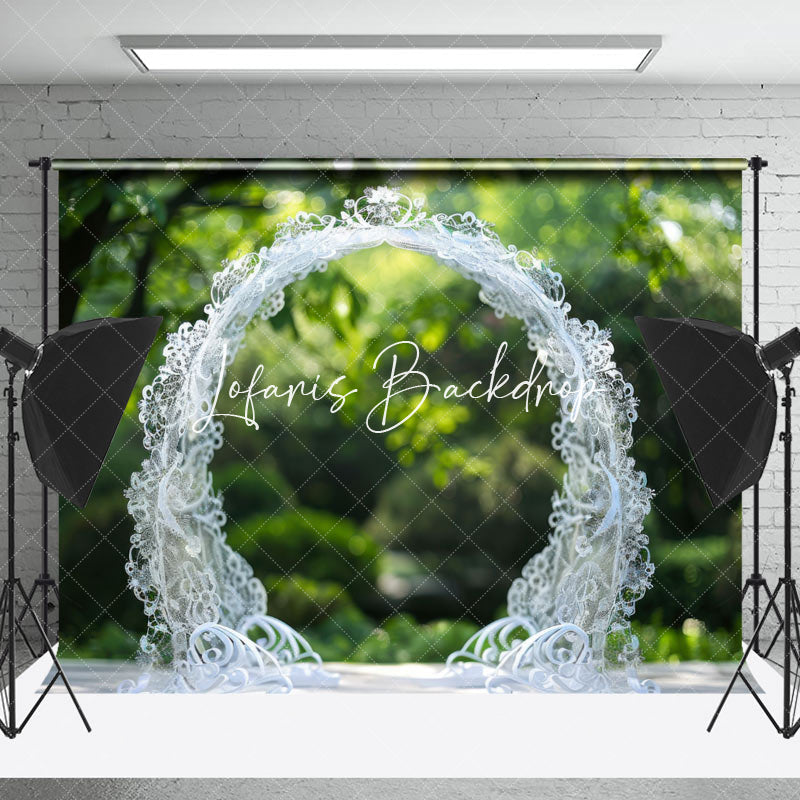 Lofaris White Lace Arch Bokeh Spring Forest Wedding Backdrop