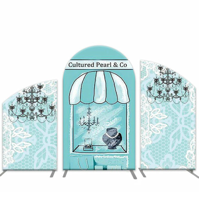 Lofaris White Lace Pearl Shop Blue Birthday Arch Backdrop Kit