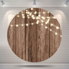 Lofaris White Light Bokeh With Brown Wood Custom Round Backdrop