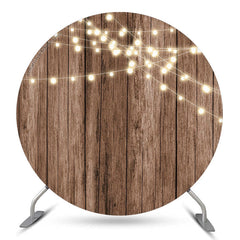 Lofaris White Light Bokeh With Brown Wood Custom Round Backdrop